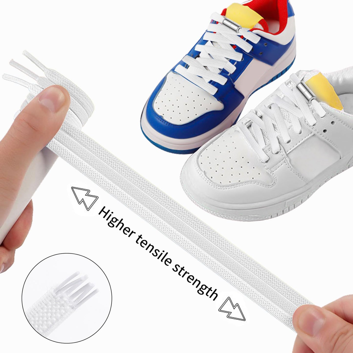 4 pares de cordones elásticos sin atar para zapatos, 1/4" de color blanco, con cierre de cordones para zapatillas deportivas, cordones elásticos sin atar para niños y adultos