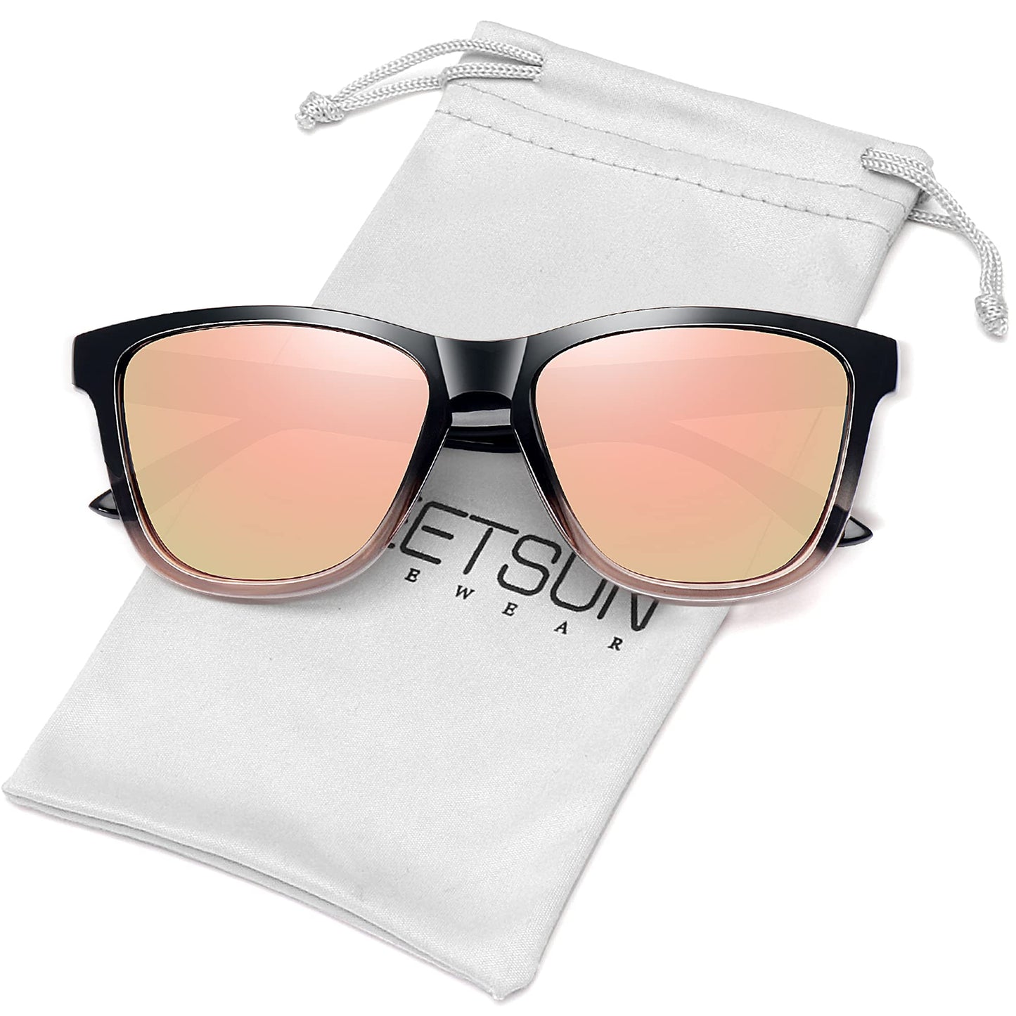 MEETSUN Polarized Sunglasses for Women Men Classic Retro Trendy Designer Style Rose Gold Lens