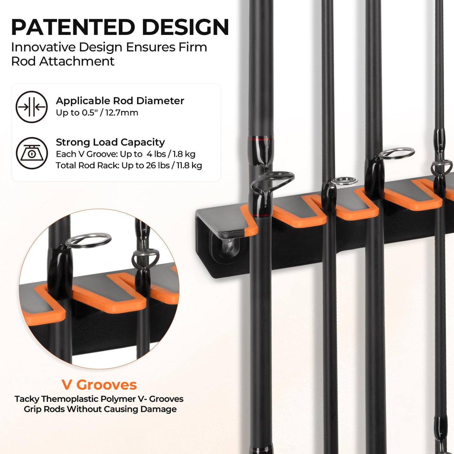 Soporte para caña de pescar vertical patentado V15 de KastKing: soporte para caña de pescar montado en la pared, para almacenar 15 cañas o combinaciones de cañas de pescar de 17,25 pulgadas, excelente soporte y soporte para caña de pescar