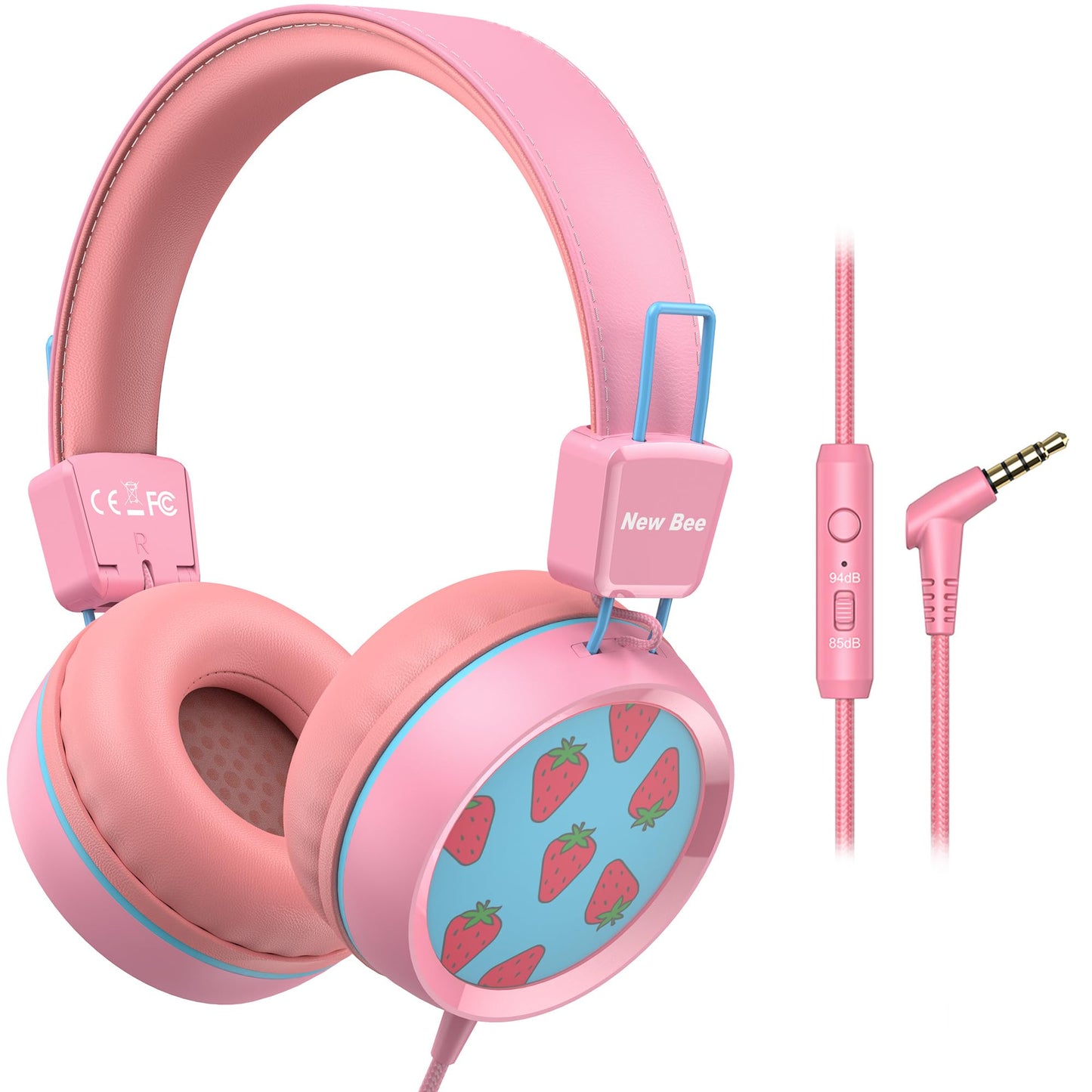 New bee Kids Headphones Wired for School with Microphone KH20 HD Stereo Safe Volume Limited 85dB/94dB Foldable Lightweight for Girl/Mac/Android/Kindle/Tablet/Pad (Pink)