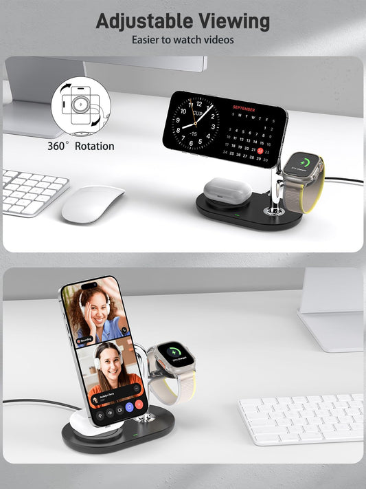 Wireless Charging Station for Mag-Safe Charger 3 in 1 for iPhone 16/15/14/13/12 Series, Airpods Pro 2, iWatch Series 10/9/8/7, Magnetic Charging Station for Multiple Devices Apple