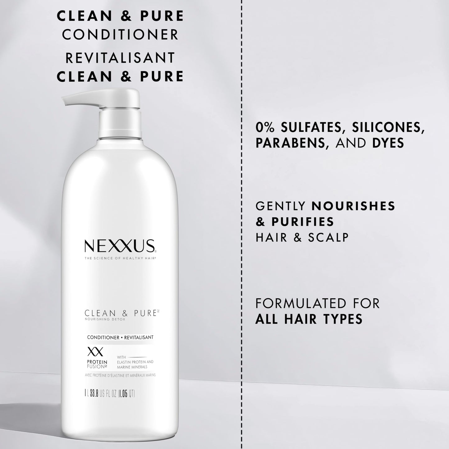 Nexxus Clean and Pure Conditioner, With ProteinFusion, Nourished Hair Care Silicone, Dye And Paraben Free 33.8 oz