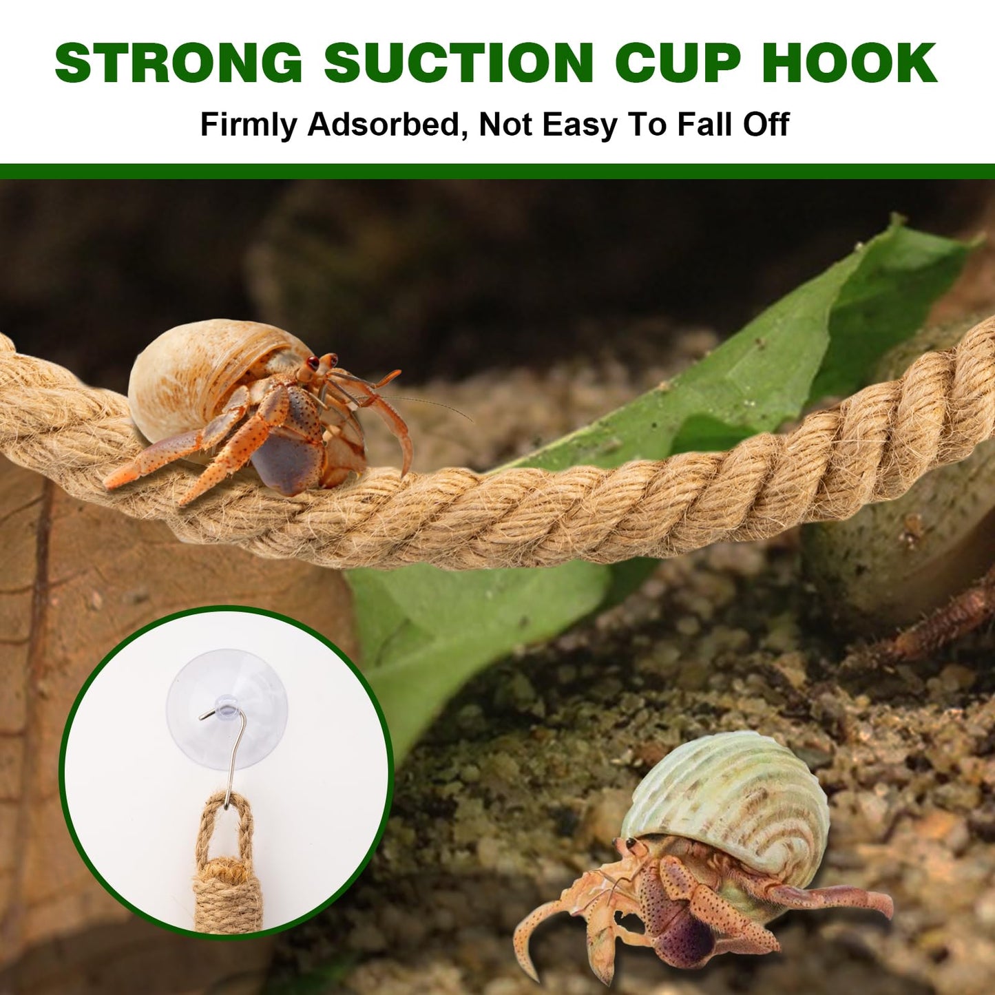 Swirge 23.6" Hermit Crab Climbing Toys, 2Pcs Hermit Crab Jute Rope Ladder with Hook, Reptile Climbing Decor, Habitat Accessories for Tree Frogs