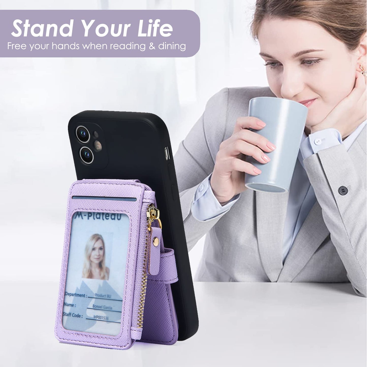 M-Plateau Phone Wallet Stick On, Credit Card Holder for Women Attachable 3M Sticker,Phone Card Holder Compatible with iPhone 14 pro case and Most Smartphones (Purple)