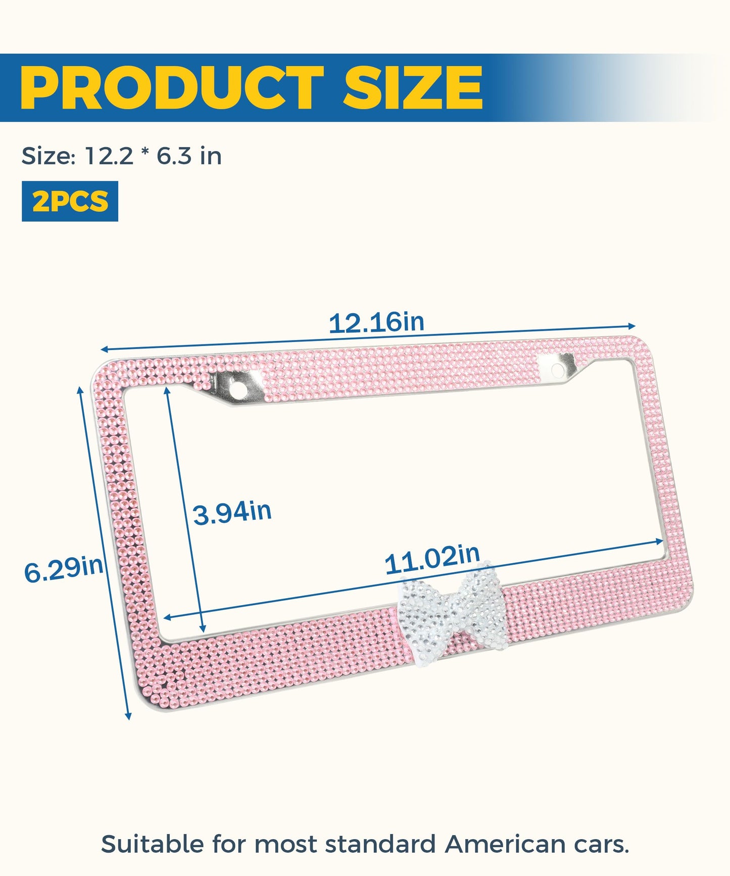 UBOG License Plate Frames,Car Accessories License Plate Frame,BlingLicense Plate Holder,Rhinestone License Plate Frame,License Plate Frames for Women,Fits Most Standard US License Plates (Pink)