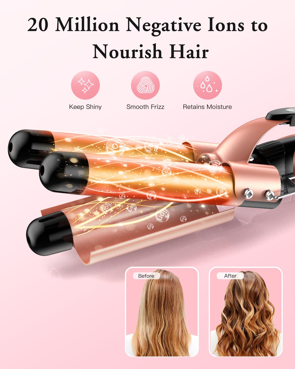 Waver Curling Iron Wand, BESTOPE PRO 5 in 1 Curling Wand Set with 3 Barrel Hair Crimper for Women, Fast Heating Hair Wand Curler in All Hair Type