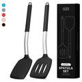 Home Hero Silicone Spatula Set with Ergonomic Handles - Stainless Steel High Heat Resistant Solid & Slotted Turner, BPA Free Non Stick Kitchen Utensils Set - Rubber Spatula (2 Pcs - Black)