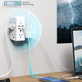 Extensor de toma de corriente de pared con estante y luz nocturna, protector contra sobretensiones, cargador de pared USB con 5 tomas de CA y 3 puertos USB, 1 toma USB C, regleta de enchufes de 3 lados de amplio espacio, enchufes múltiples…