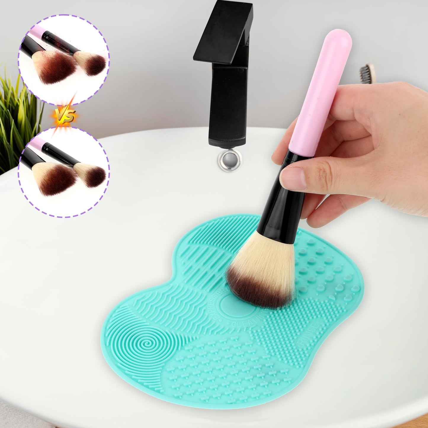 2 Pcs Makeup Brush Cleaner Mat, Silicone Makeup Brush Cleaner, Portable Washing Tool with Suction Cup, Brush Cleaning Mat for Makeup Brush Cleaning