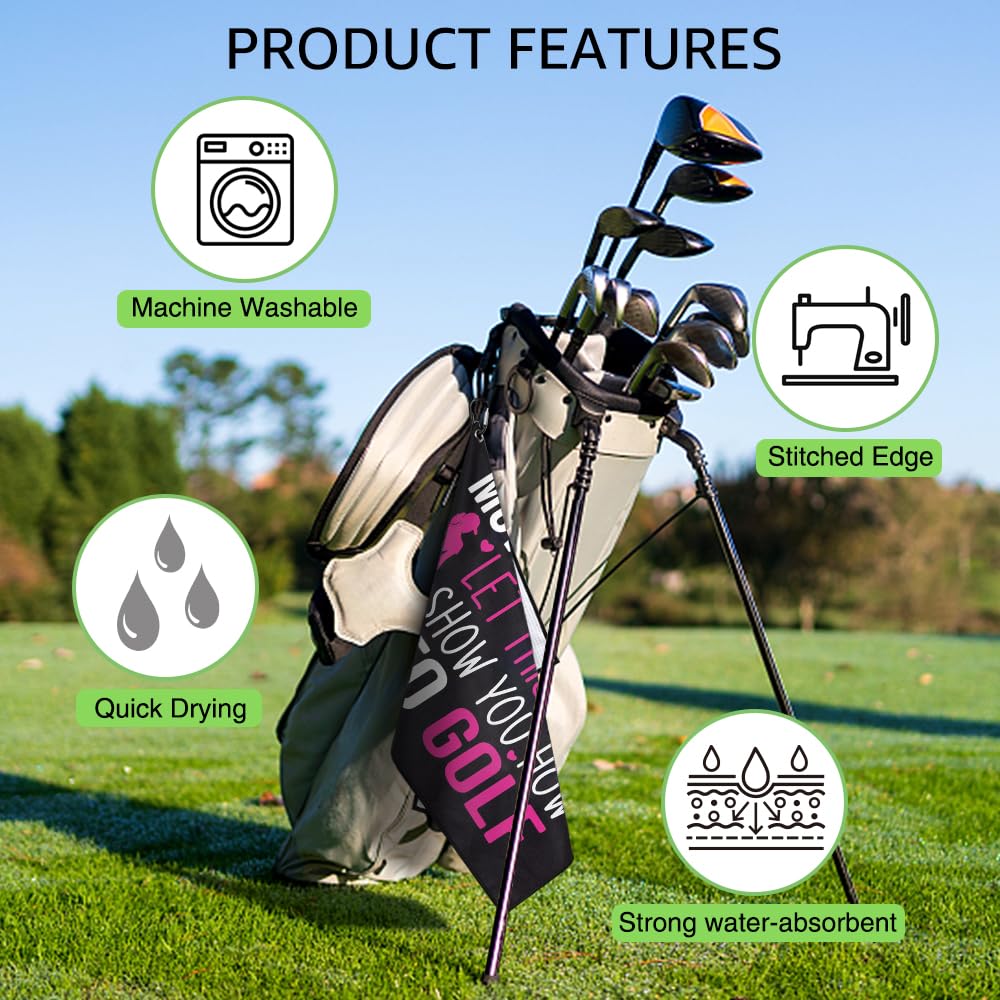 WUUCKOO Show How to Golf Printed Golf Towel, Funny Golf Towel for Golf Bag with Clip, Golf Accessories for Women, Xmas Birthday Gifts for Golfer Golf Lover, Golf Gifts for Lady, Ladies Golf Towel