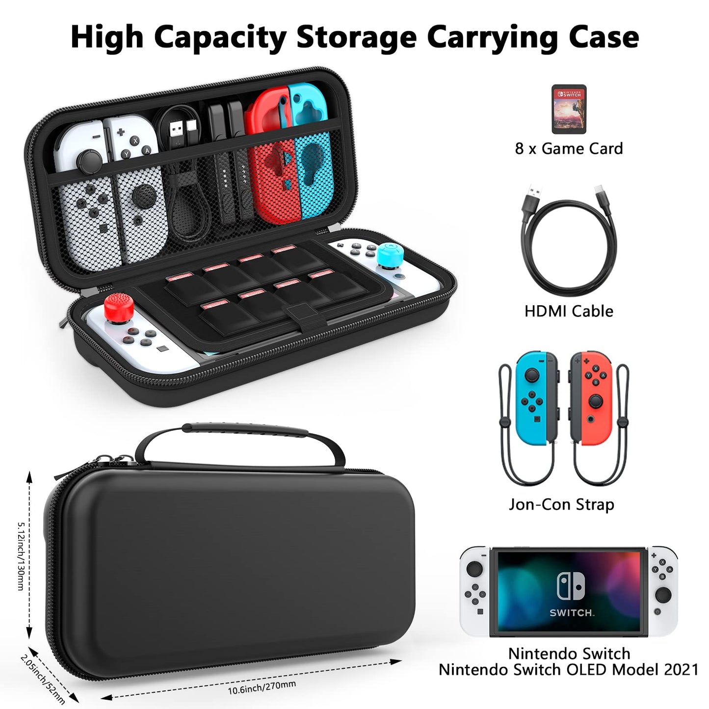 HEYSTOP Switch OLED Case Compatible with Nintendo Switch, Nintendo Switch/Switch OLED Carry Case with More Space, Protective Case for Nintendo Switch/Switch OLED Accessories, black, Unisex