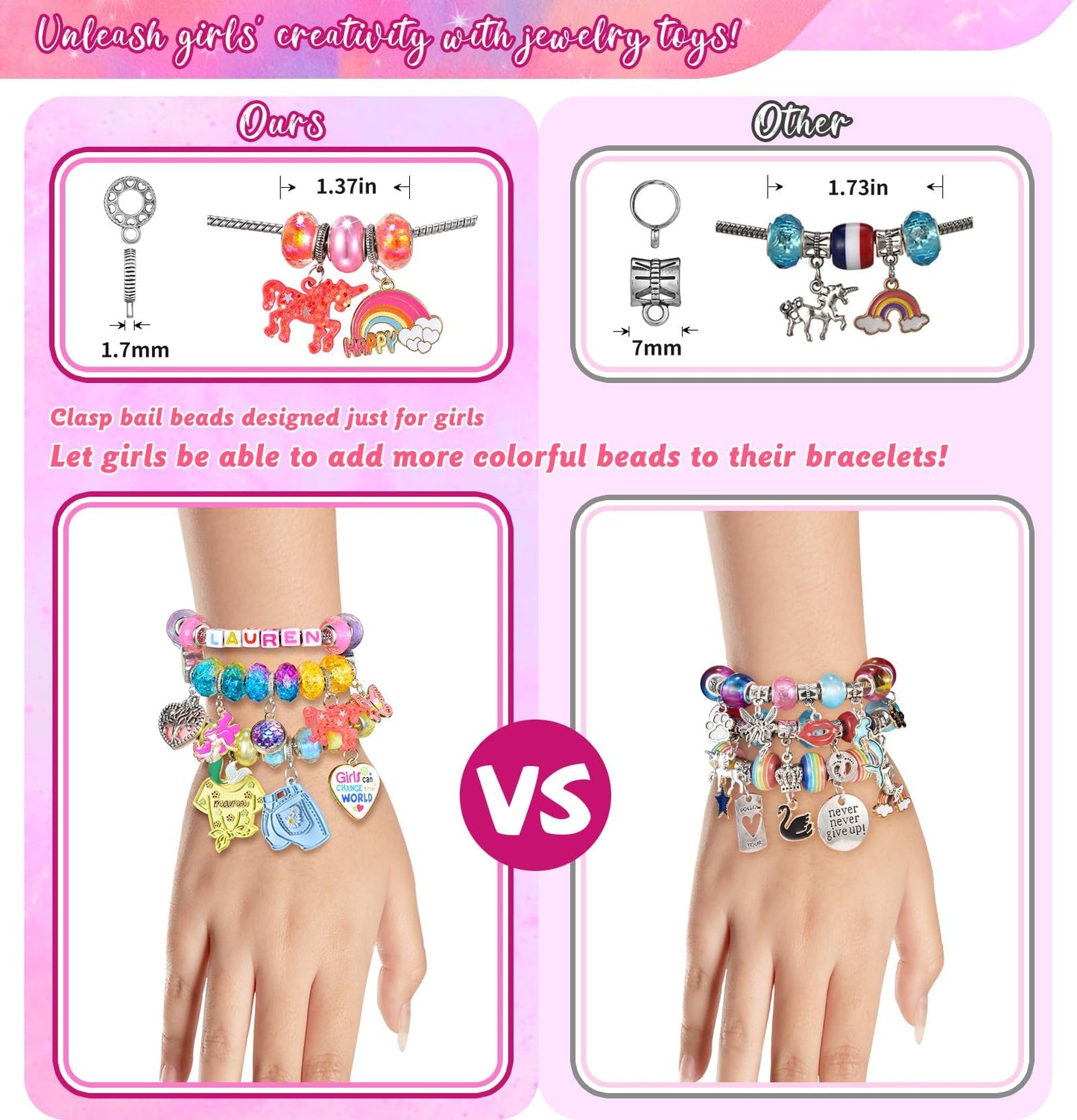 Kit para hacer pulseras con dijes para niñas: kit para hacer joyas con unicornios, kit para manualidades, kit para hacer pulseras con dijes, regalos creativos de cumpleaños para niñas de 6, 7, 8, 9, 10, 11 y 12 años, juguetes para niñas pequeñas