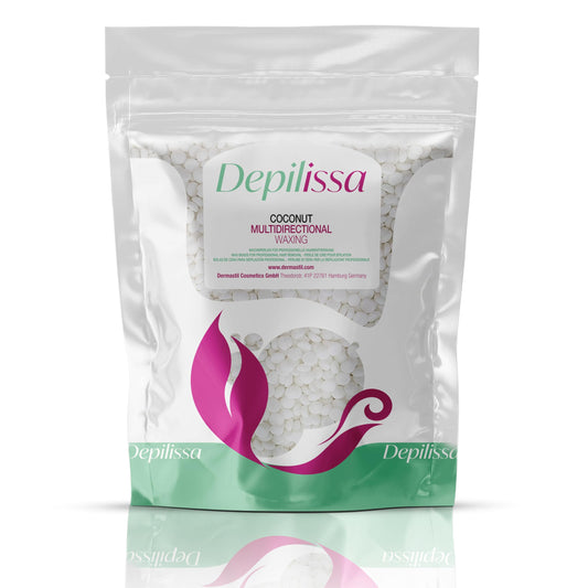 Perlas de cera de coco multidireccionales Depilissa para depilación: hipoalergénicas, suaves y efectivas para todo tipo de piel, ideales para rostro, cejas, área del bikini y depilación brasileña - 14,1 oz