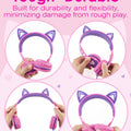 FosPower Kids Headphones with LED Cat Ears (Safe Volume Limit 85 dB), 3.5mm On-Ear Wired Headphones with Laced Tangle-Free Cables for Boys/Girls/School/Travel - Hot Pink/Purple