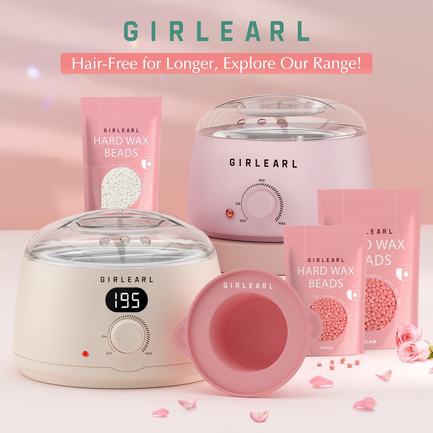 GIRLEARLE Perlas de cera dura, 1 lb de perlas de cera para depilación de pieles sensibles con fórmula de rosa, perfectas para todo el cuerpo, rostro, bikini brasileño y piernas en casa, recarga de cera para mujeres y hombres (rosa)