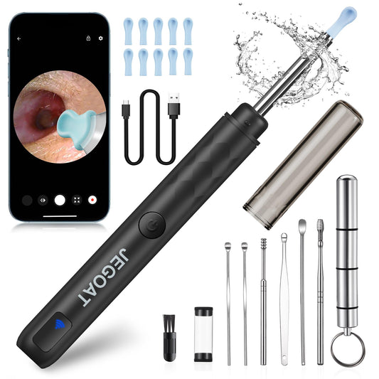 JEGOAT Ear Wax Removal, Ear Wax Removal Tool with 1296P HD Camera and 6 LED Lights, Ear Cleaner with 10 Ear Pick, Upgrade Ear Wax Removal Tool for iOS and Android (Black)