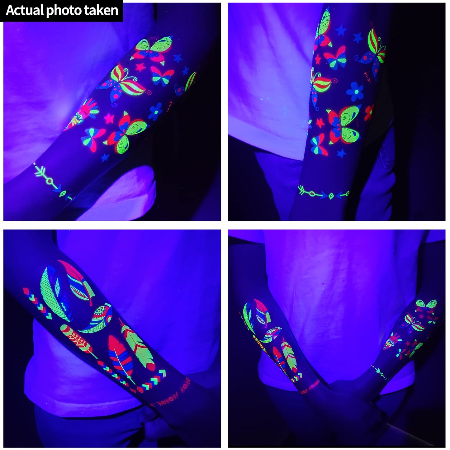 20 Sheet Glow in The Dark Temporary Tattoos 160+Styles Blacklight UV Neon Body Face Paint,Fake Tattoo Stickers for Women,Adult, Rave Festival Accessory Decorations,Glow in The Dark Party Supplies