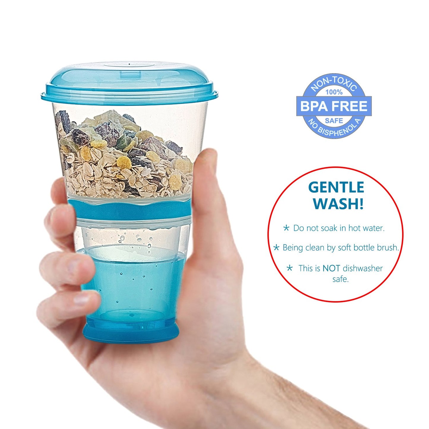 Vasos para cereales para llevar de INOGIH Vaso portátil para desayuno Vaso para cereales para llevar con cuchara (azul)