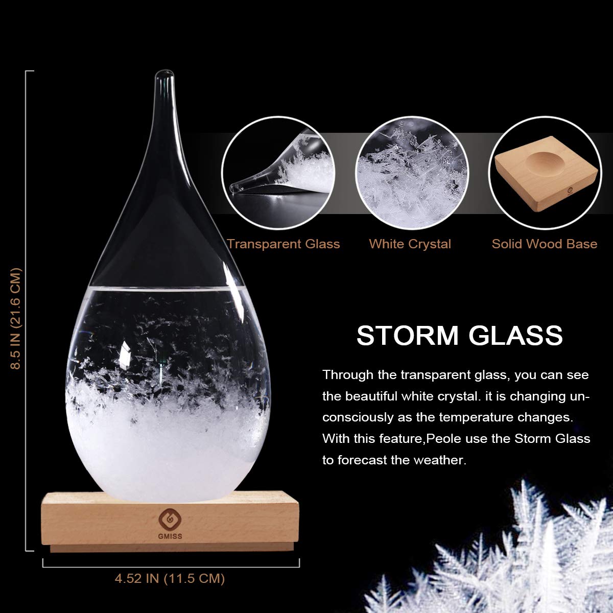 Storm Glass Weather Predictor Christmas Gifts for Him, Drop-Shaped Glass Barometer Weather Station, Unique Christmas Decorative Glass Bottles Weather Forecaster for Home and Office