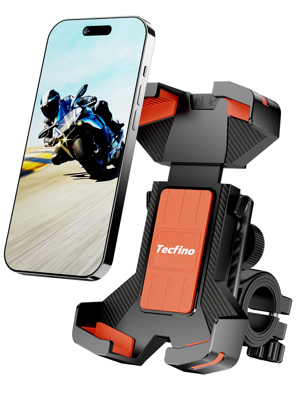 Tecfino Motorcycle Phone Mount, 360° Rotatable Bike Phone Holder, 1s Lock Bike Phone Mount Handlebar Clamp, Cell Phone Holder for Bicycle Scooter, Motorcycle Accessories for 4.7"-7" Smartphones Orange