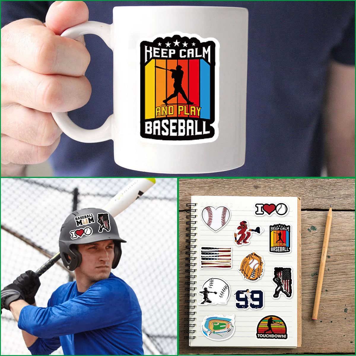 Baseball Stickers 100PCS Sports Baseball Stickers for Water Bottles,Baseball Sticker,Baseball Helmet Stickers Gifts for Boys/Girls,Baseball Gifts for Teen Boys Stickers and Decals(Baseball Stickers)