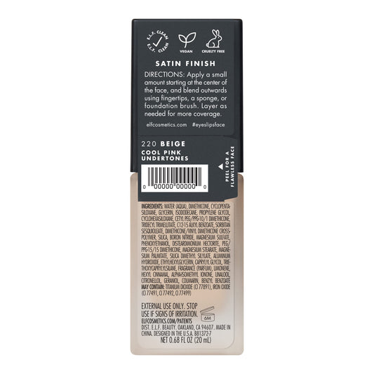 e.l.f. Flawless Finish Foundation, Improves Uneven Skin Tone, Lightweight, Medium Coverage & Semi-Matte, Vegan & Cruelty-Free, Beige 0.68 Fl Oz