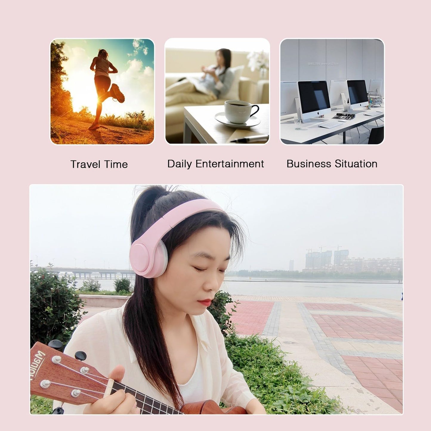 RAT TAIL V5.0 Bluetooth Headphones Over-Ear, Foldable Wireless and Wired Stereo Headset Micro SD/TF, FM for Cell Phone,PC,Soft Earmuffs &Light Weight for Prolonged Wearing (Pink)