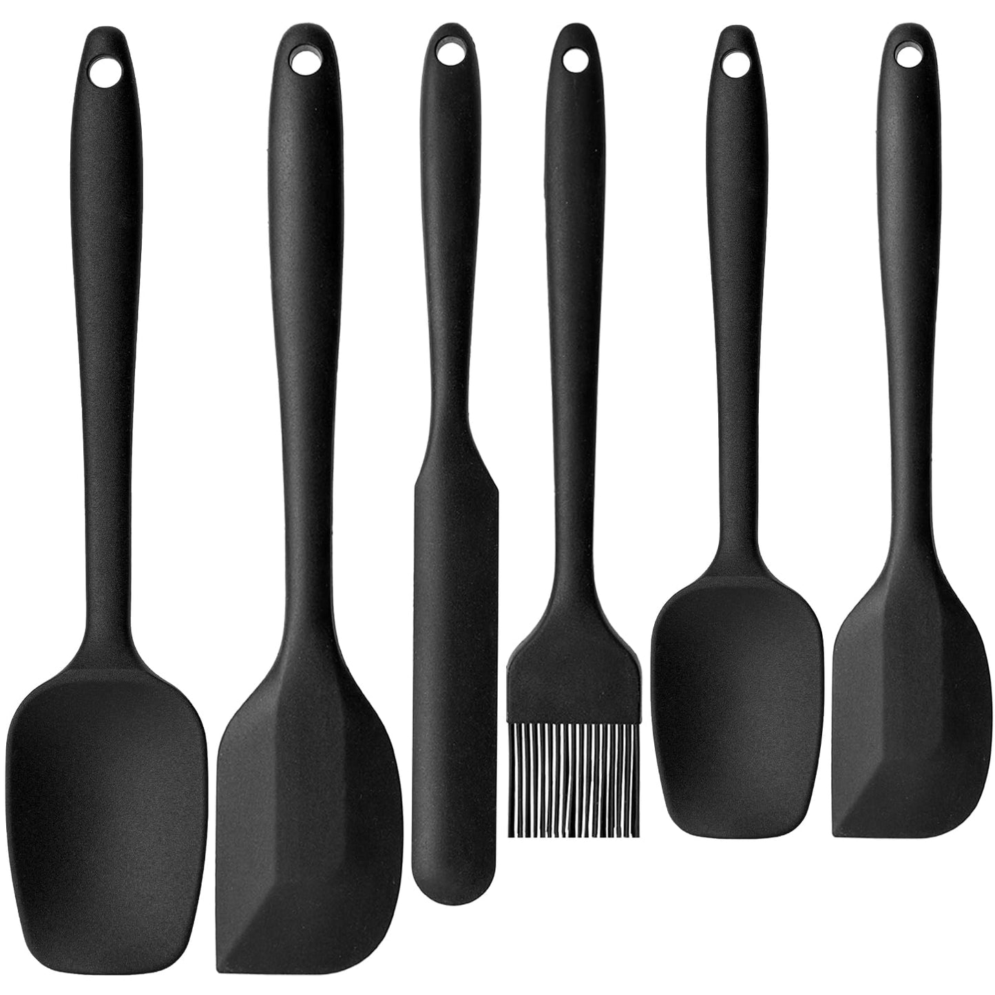 HANSGO 6PCS Silicone Spatula Set, Rubber Spatula High Heat-Resistant One Piece Seamless Design Cooking Spatulas Kitchen Utensils Set for Kitchen Cookware Cooking Baking Mixing Black