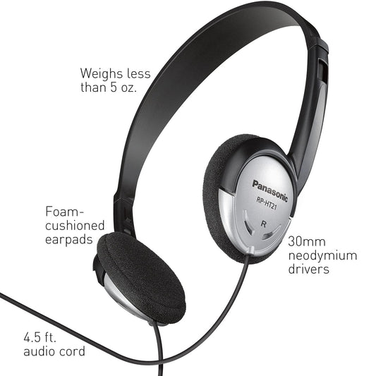 Panasonic Headphones On-Ear Lightweight with XBS RP-HT21 (Black & Silver)