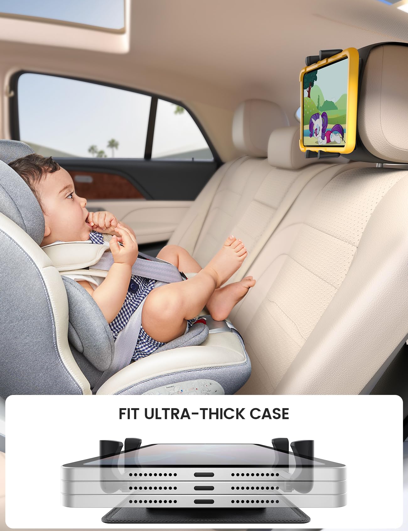 Lamicall Tablet Holder for Car Headrest - [Thick Case Friendly] [360° Rotation] Car Tablet Mount for Backseat, Road Trip Essentials for Kids, for iPad Pro, Air, Mini, Galaxy, Fire HD, 6.1-13" Tablets