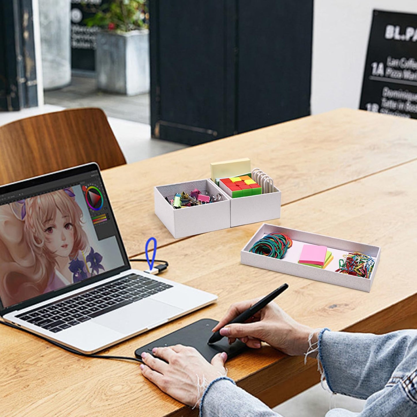 Organizador de escritorio xiepipipaper, accesorios de escritorio de oficina, organizador de escritorio de cartón con soporte para lápices y bolígrafos y bandeja para notas adhesivas, almacenamiento de clips, color blanco