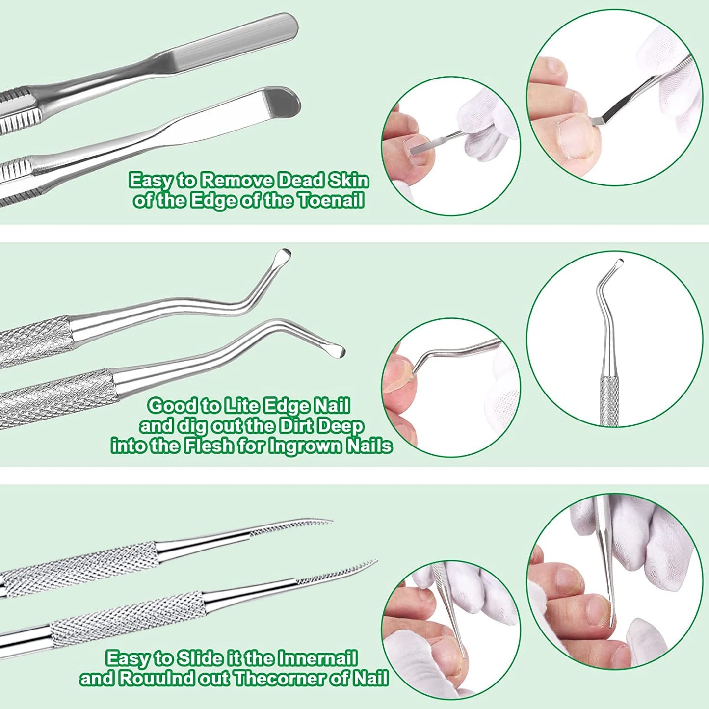 6-Pack Ingrown Toenail File and Lifters, Professional Surgical Stainless Steel Ingrown Toenail Removal Tool Kit, Manicure Treatment Pedicure Tools for Feet Under Nail Cleaner Correction Polish Pain