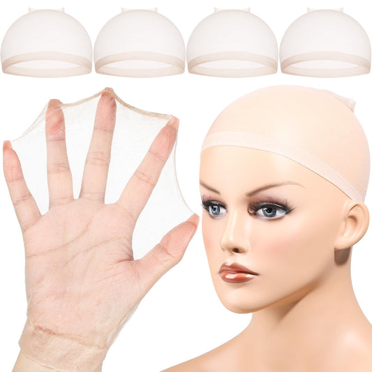 Fandamei HD Nylon Wig Caps Ultra Thin, 4PCS Super Thin Wig Caps Nude, Nylon Wig Cap for Women Stretchy, Natural Transparent HD Wig Caps for Lace Front Wigs. Summer Wear Comfortable Wig Cap(Nude)