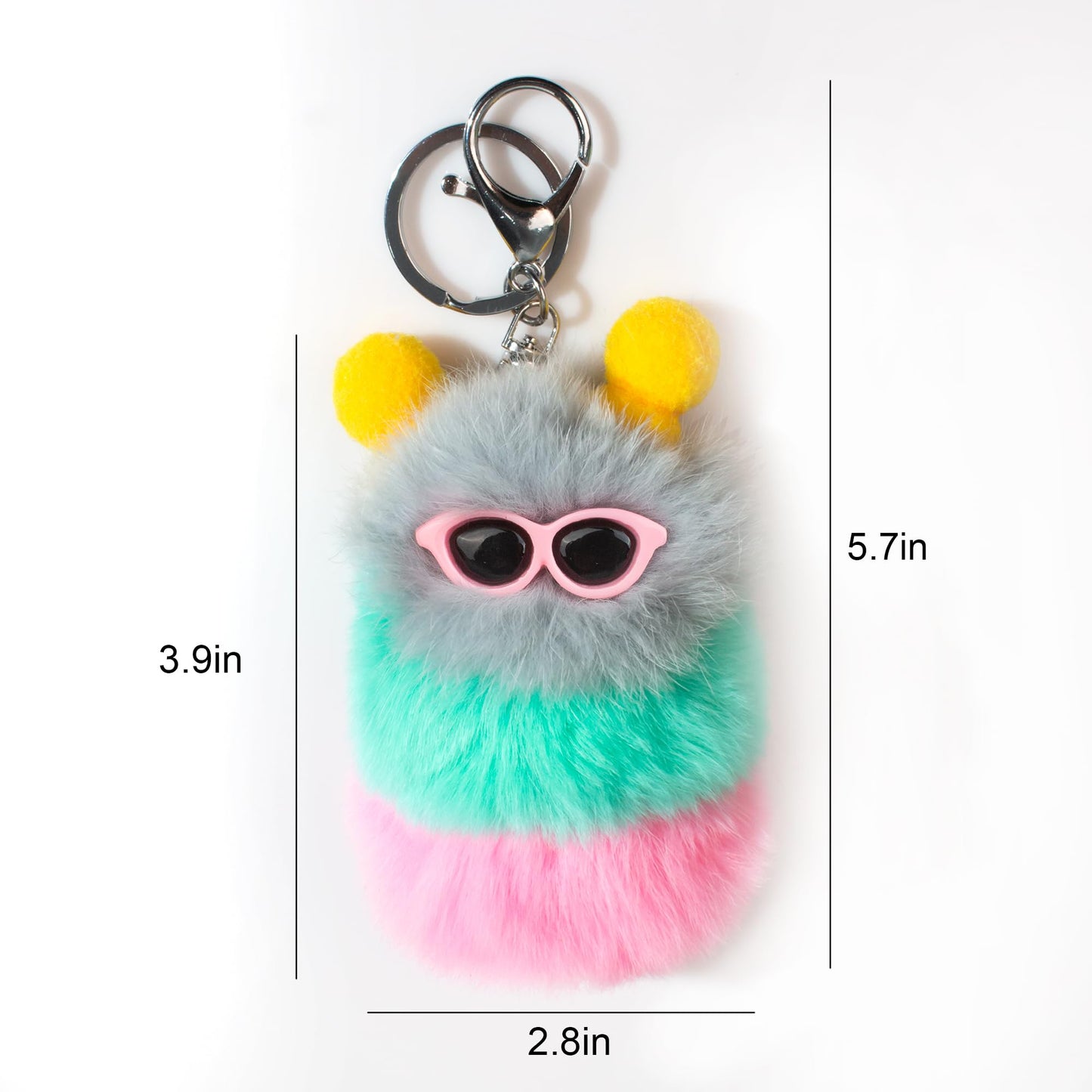 Caterpillar Worm Keychains, Pom Pom Cute Funny Plush Ring Accessories for Backpack Wristlet Car Keys Balls Decor Handbag, Charger Girly Frost Mint Llaveros Para Mochilas Charm for Girl Teen Women (D)