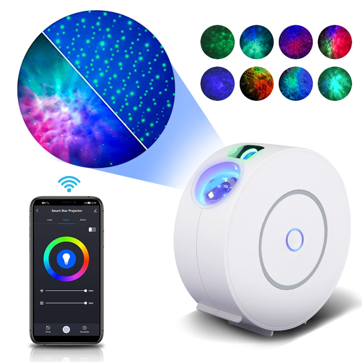 V JULES.V Star Projector, Galaxy Projector for Bedroom, Smart APP & Voice Control Galaxy lamp, Compatible with Alexa & Google Home, for Kids Adults Bedroom,Room Decor,Game Room,Party (White Round)