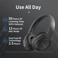 Hrbzo Wireless Headphones, 50 Hours of Playback TimeWireless Headphones with Microphone, Foldable Active Noise Canceling (ANC) Headphones for Smartphones, Tablets, Computers, MP3