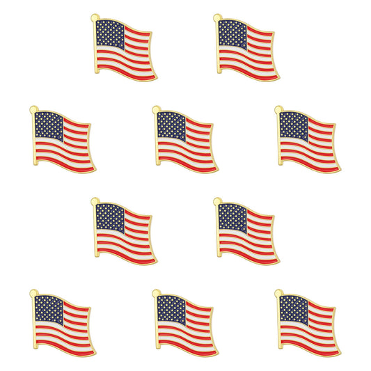 10 Pack Exquisite American Flag Pin, Gold USA Flag Lapel Pin, The Stars and Stripes Flag Pins for Memorial Day, Flag Day, Independence Day, Veterans Day