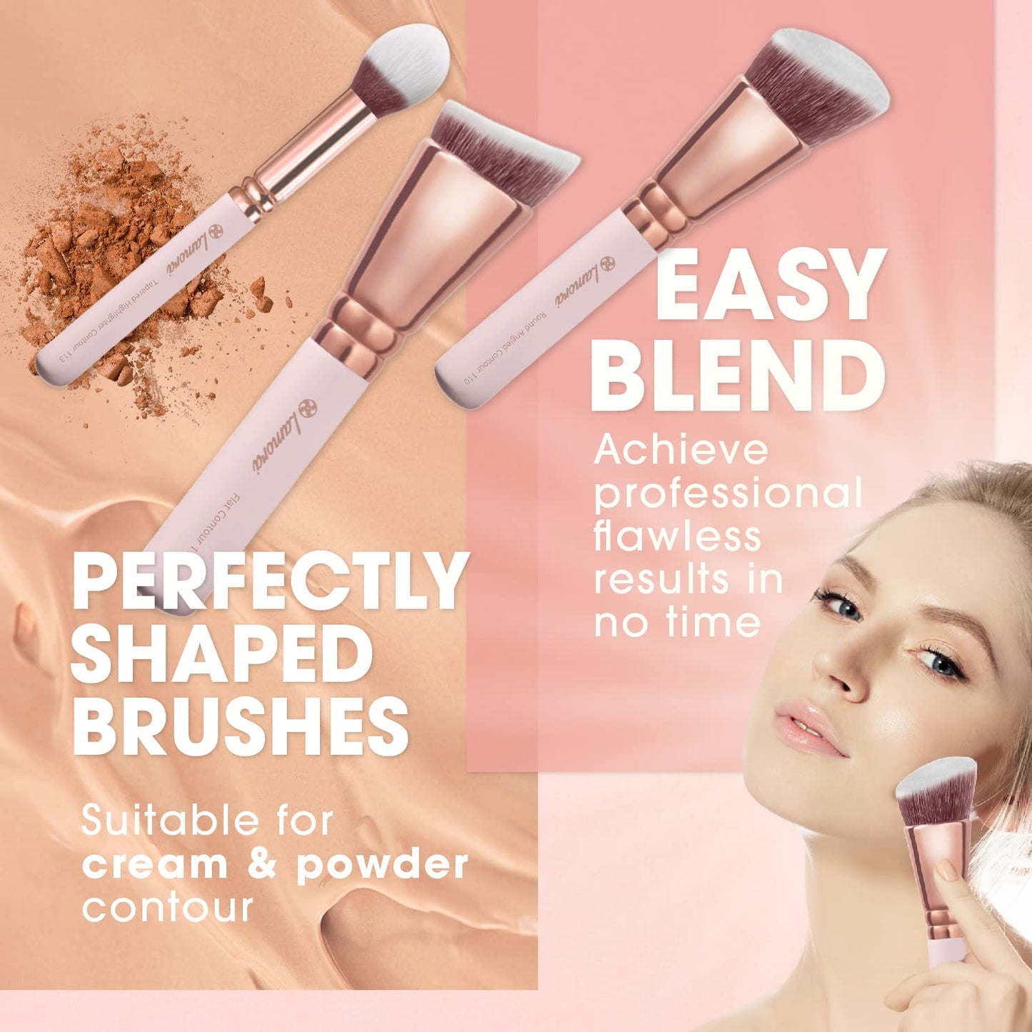 Pro Face Contour Brush Set - Synthetic Contouring Sculpting and Highlighting Kit - Cream Blush Powder Flat Nose Cheek Round Small Angled Fan Tapered Precision Kabuki Foundation Makeup Brushes