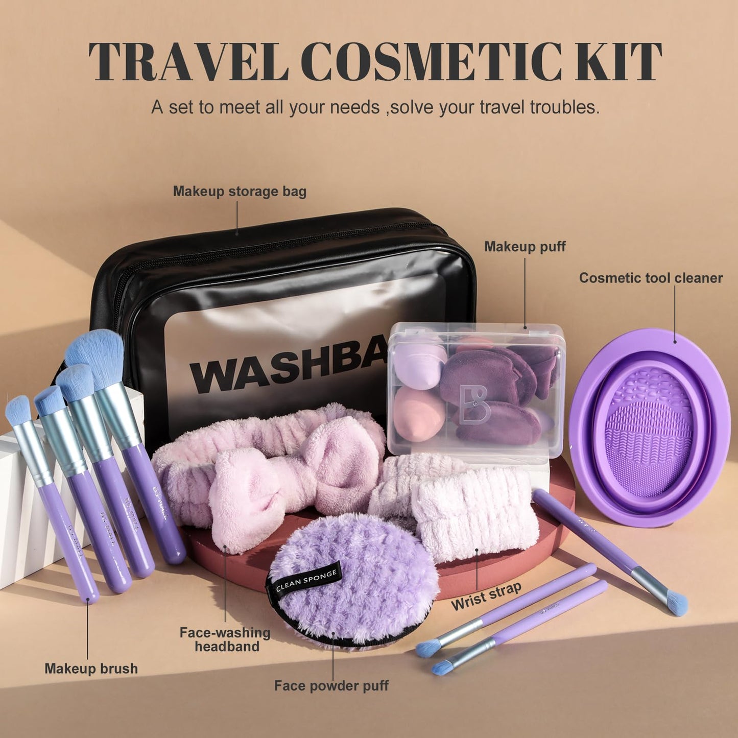 BS-MALL Makeup Brushes Set Facail Cleaning Set 25 Pcs Makeup Brush Set Foudation Concealer Blush Eyeshadow Brush Makeup Sponge Set With Wash Bag