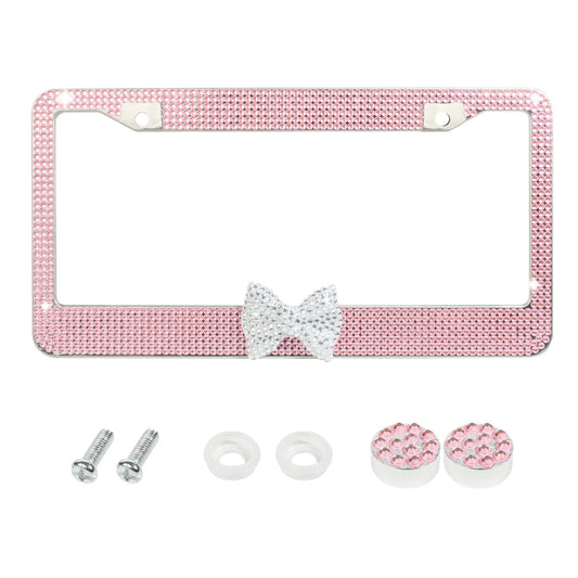 UBOG License Plate Frames,Car Accessories License Plate Frame,BlingLicense Plate Holder,Rhinestone License Plate Frame,License Plate Frames for Women,Fits Most Standard US License Plates (Pink)