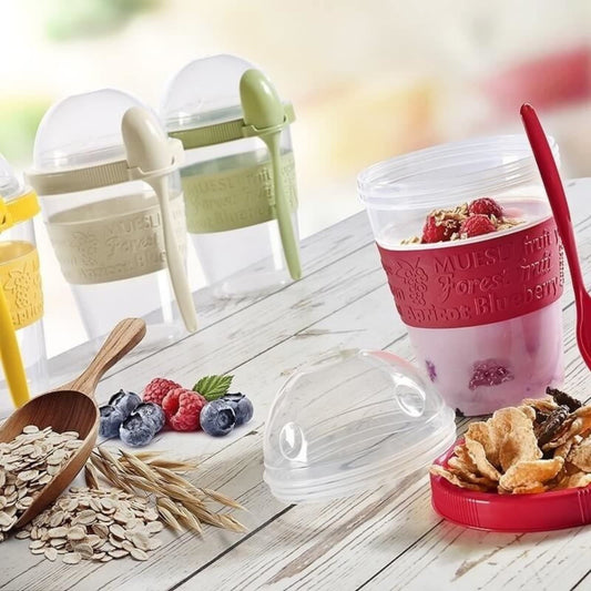 Fairway Finds Paquete de 4 vasos de parfait de yogur de 20 oz con tapa Vaso reutilizable para cereales Vaso portátil para planificar comidas Contenedor para llevar de leche, granola y yogur Cereales para llevar Tapas y cucharas