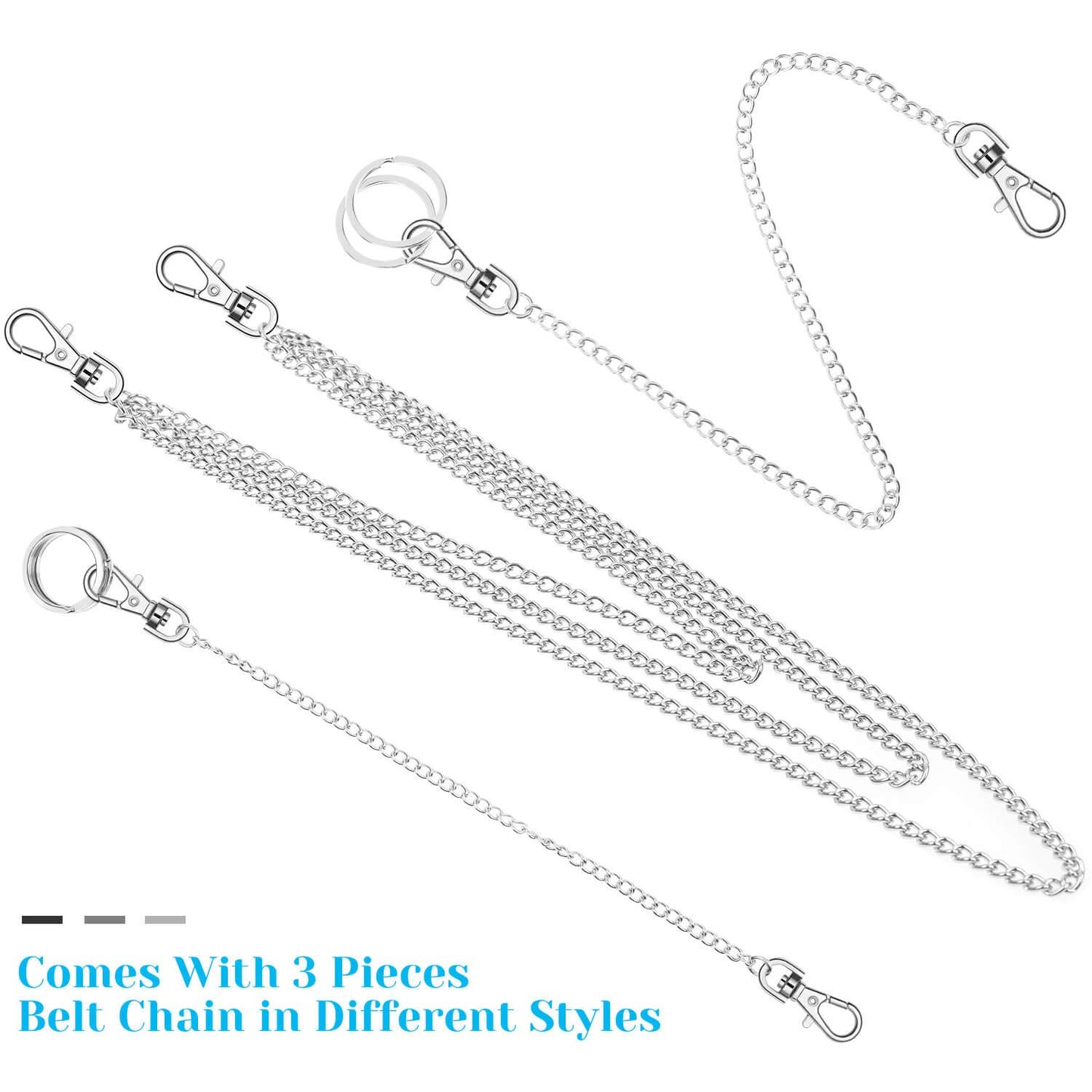 anezus 3pcs Belt Chain, Pocket Chain, Chains for Wallet, Pants, Jeans, Goth Accessories for Eboy, Egirl, Men and Women