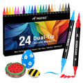 Pagather 24 Colors Acrylic Paint Markers, Dual Tip with Fine Tip and Brush Tip Pens for Stone, Wood, Calligraphy, Canvas, Ceramic, Metal, Glass, Rock Painting, DIY Crafts