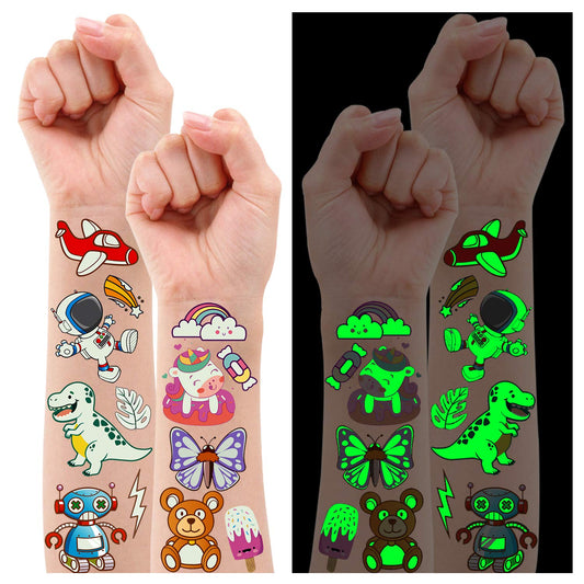 Partywind 380 Styles (30 Sheets) Luminous Tattoos for Kids, Mixed Styles Temporary Tattoos Stickers with Mermaid/Dinosaur/Space/Pirate for Boys and Girls, Glow Party Supplies