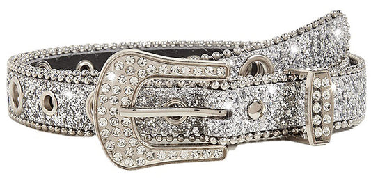 NociHah Ceinture en strass argenté Ceintures de cow-boy Western Cowgirl Ceinture en cuir cloutée en cristal de diamant vintage pour pantalon en jean (largeur argentée 2,89)