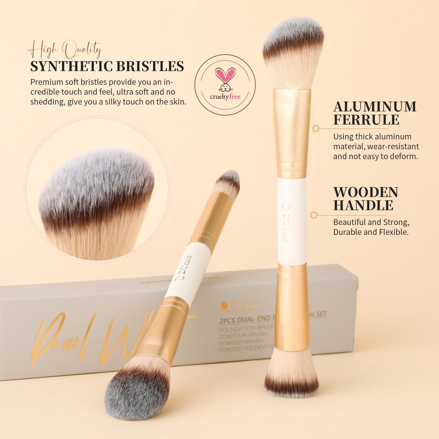 DUcare Makeup Brushes Duo End Foundation Contour Powder and Buffer Brush Bronzer Double Makeup Brush Set 2Pcs white