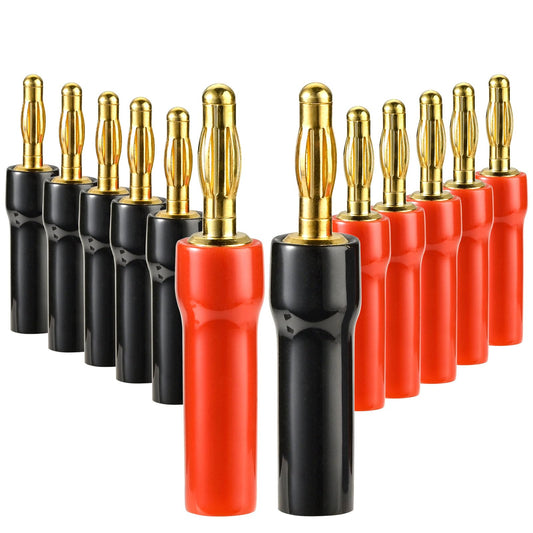 Diospyros 4 mm Gold Plated Open Screw Type Speaker Connector Banana Plugs,12 Count(1 Pack of 6 Pairs)