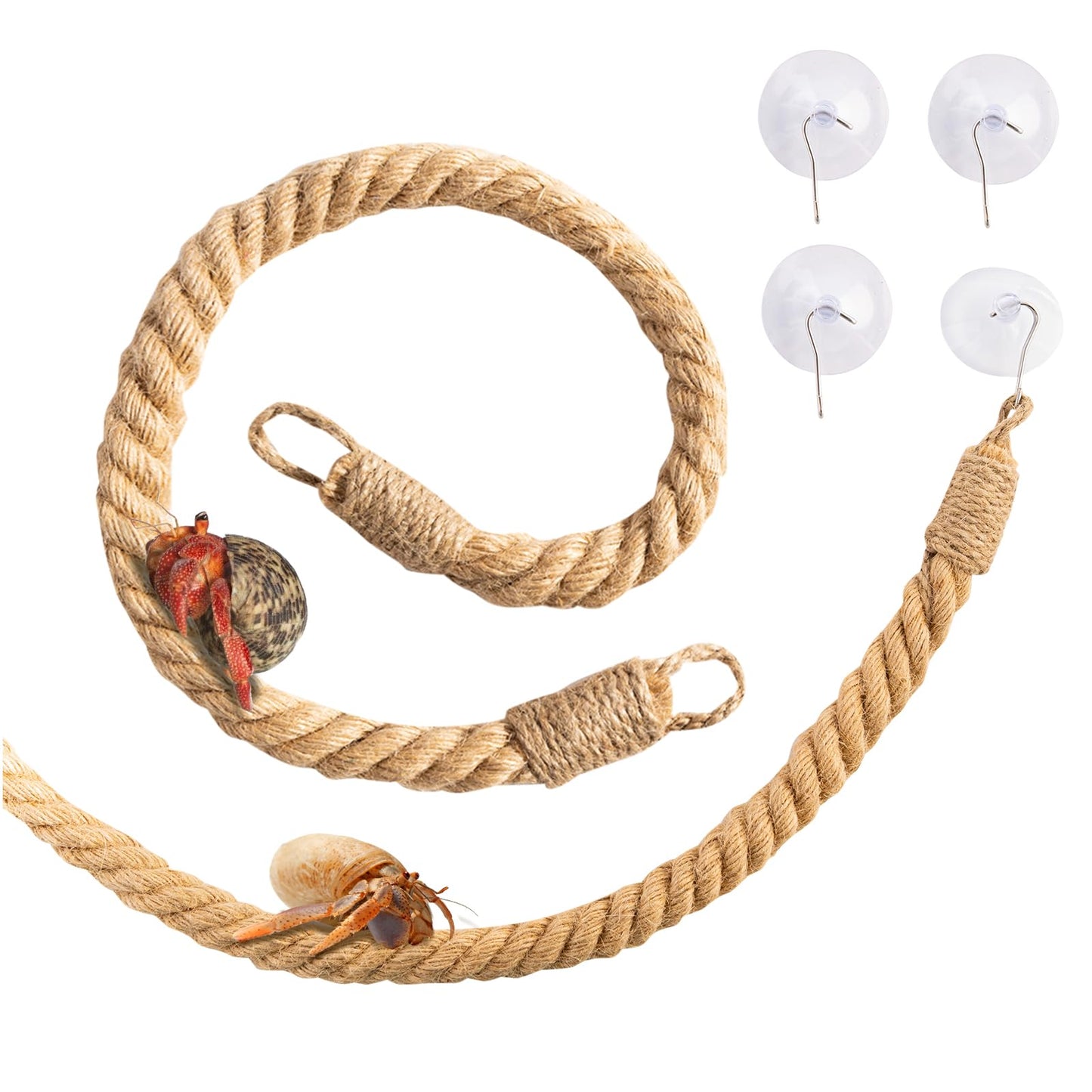 Swirge 23.6" Hermit Crab Climbing Toys, 2Pcs Hermit Crab Jute Rope Ladder with Hook, Reptile Climbing Decor, Habitat Accessories for Tree Frogs