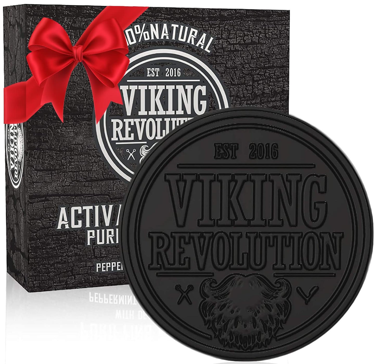 Viking Revolution Skin Cleaning Agent Activated Charcoal Soap for Men w/Dead Sea Mud, Body and Face, Cleanser,Cleansing Blackheads - Peppermint & Eucalyptus Scent 0.7 Fl Oz (Pack of 1)