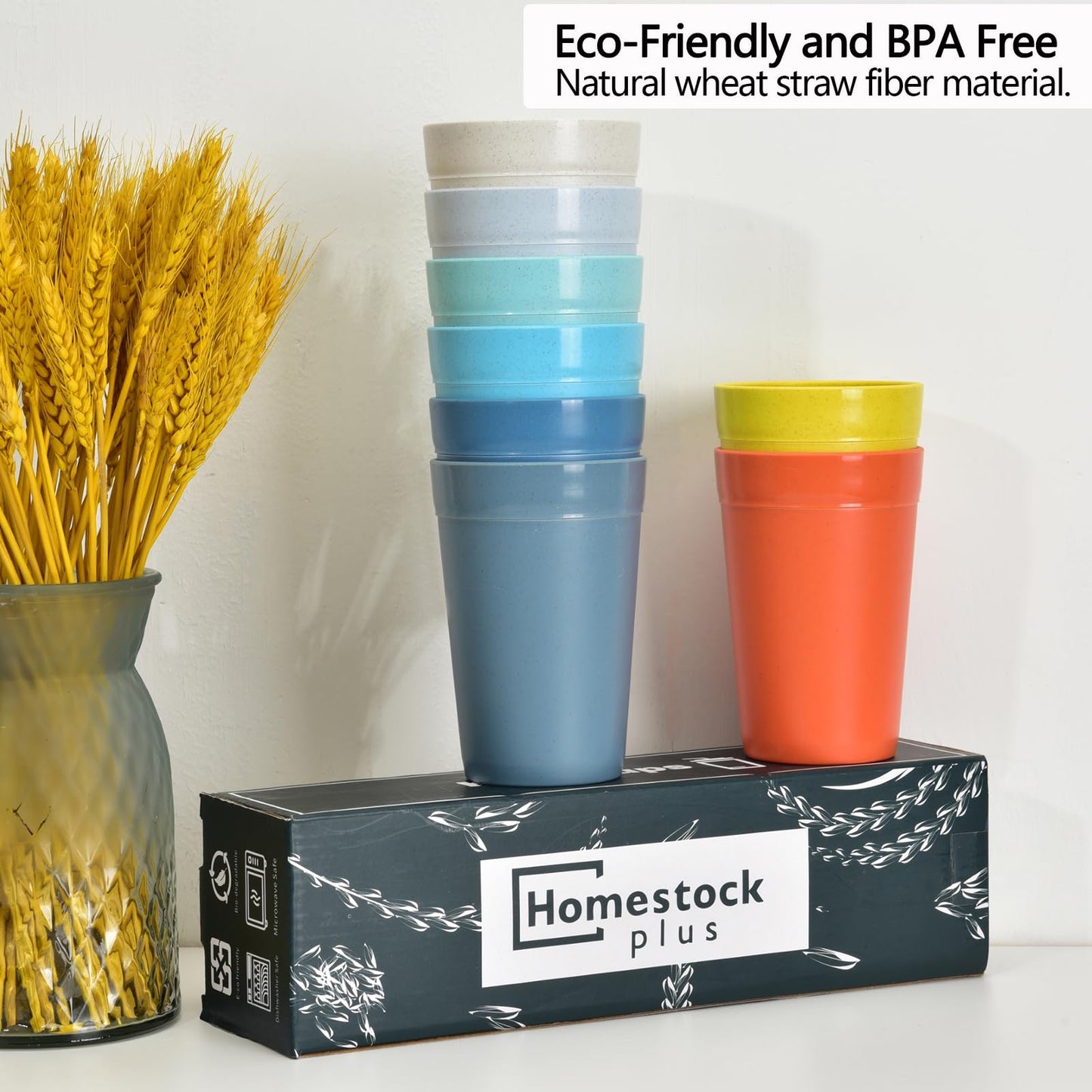 Homestockplus 【Juego de 8】 Vasos de 20 oz, vasos irrompibles para bebidas, aptos para microondas y lavavajillas, sin BPA, ecológicos, reutilizables, para batidos y agua